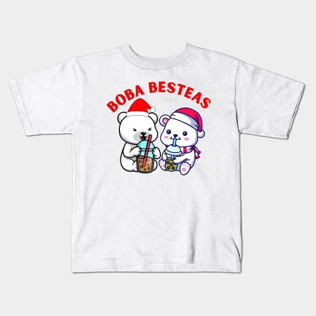 Christmas Boba bear cute bear loves Boba tea Kids T-Shirt by Artist usha